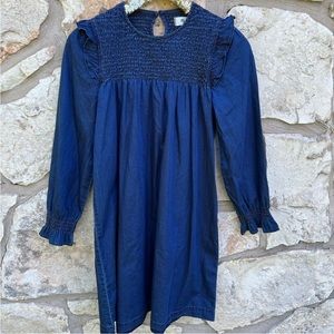 NWT Madewell Indigo Babydoll Ruffle Neck Smocked Dress